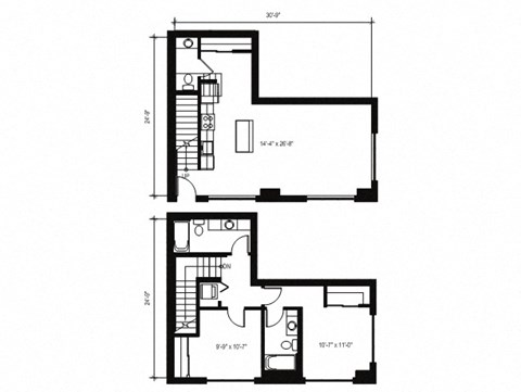 Floor plan for 2 beds, 2.5 baths, 1253 sqft